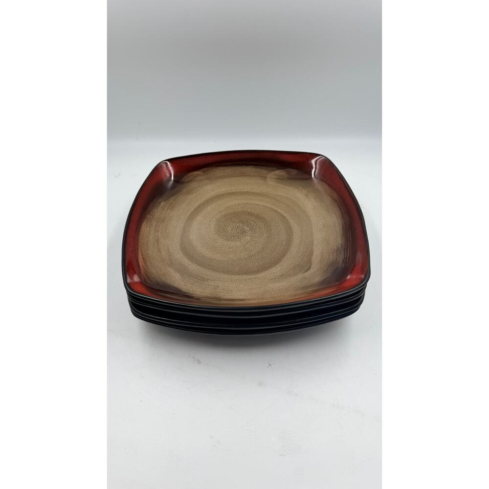 Set of 4 Beekman Home Brown Reactive Glaze Square 10" Dinner Plate